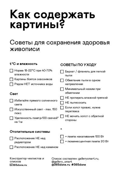 Чек-лист по содержанию картин