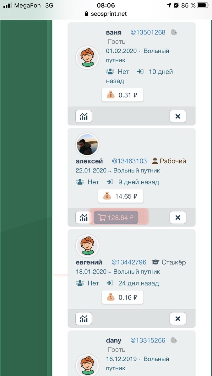 Выставленный на продажу реферал за 128 рублей