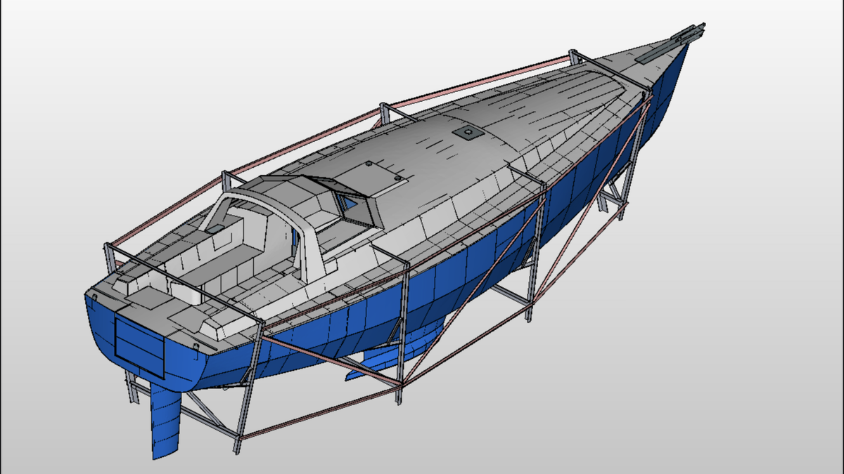 3Д модель яхты "Одиссей" на сборочном стапеле.