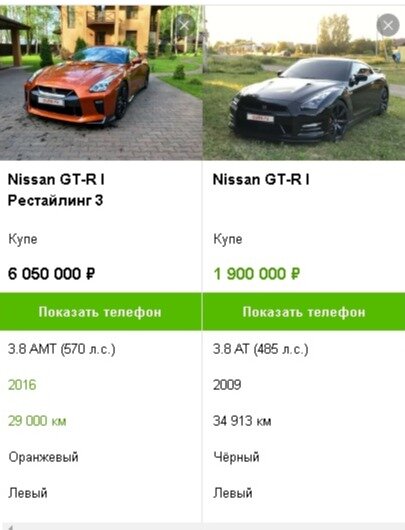 Сравнение цен ГТР-а про низу рынка и предТОПом рынка