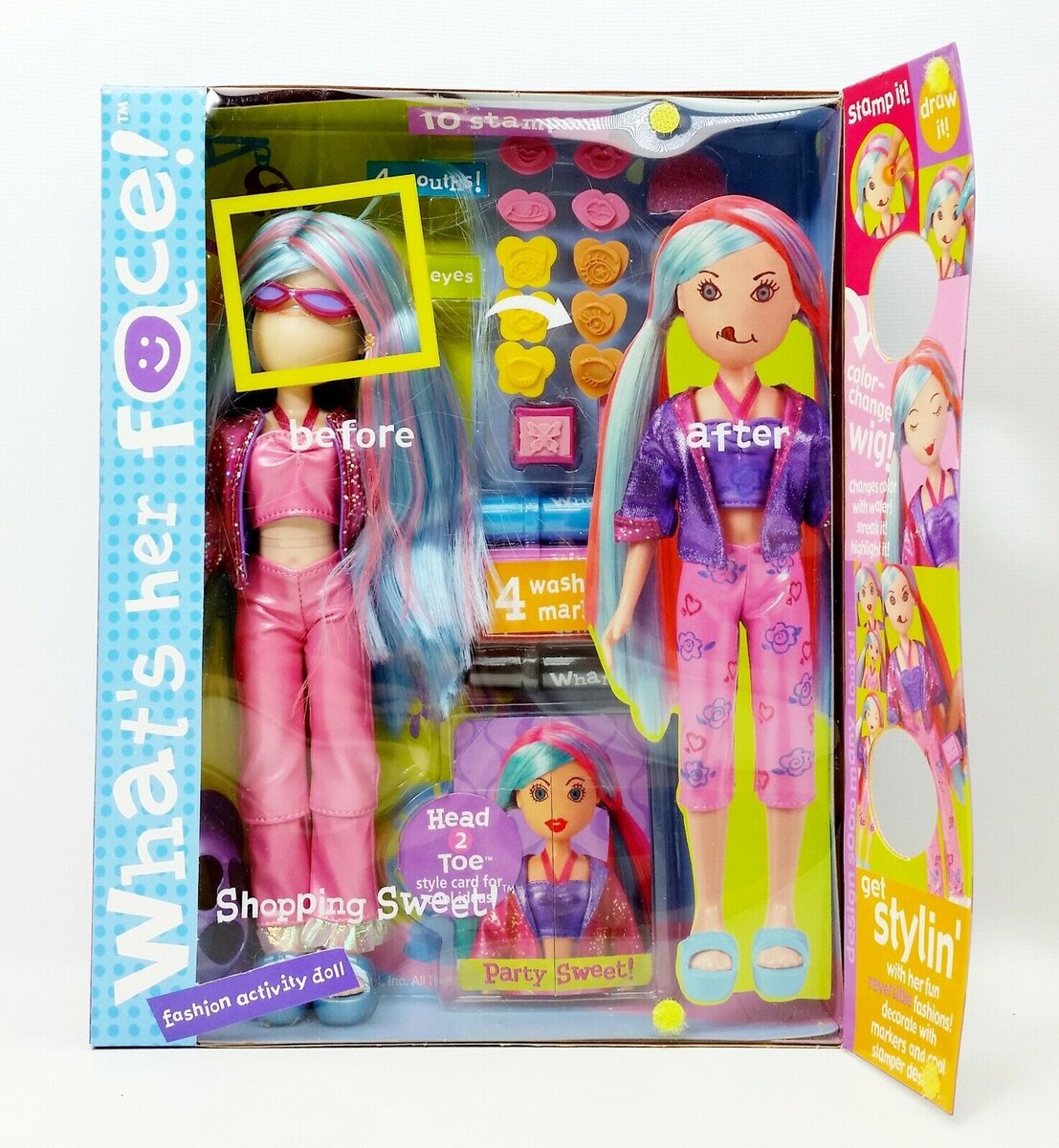 Кукла из второй волны "Head 2 Toe". На коробке демонстрируется возможный вариант преображения игрушки. Фото с eBay
