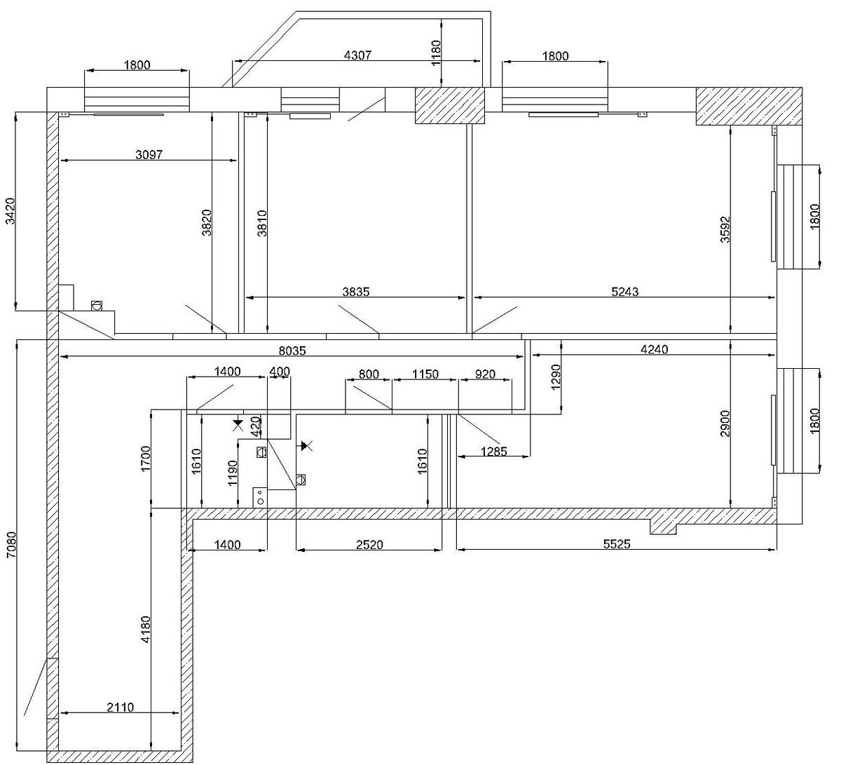 До перепланировки. План с размерами. Из личного архива автора.