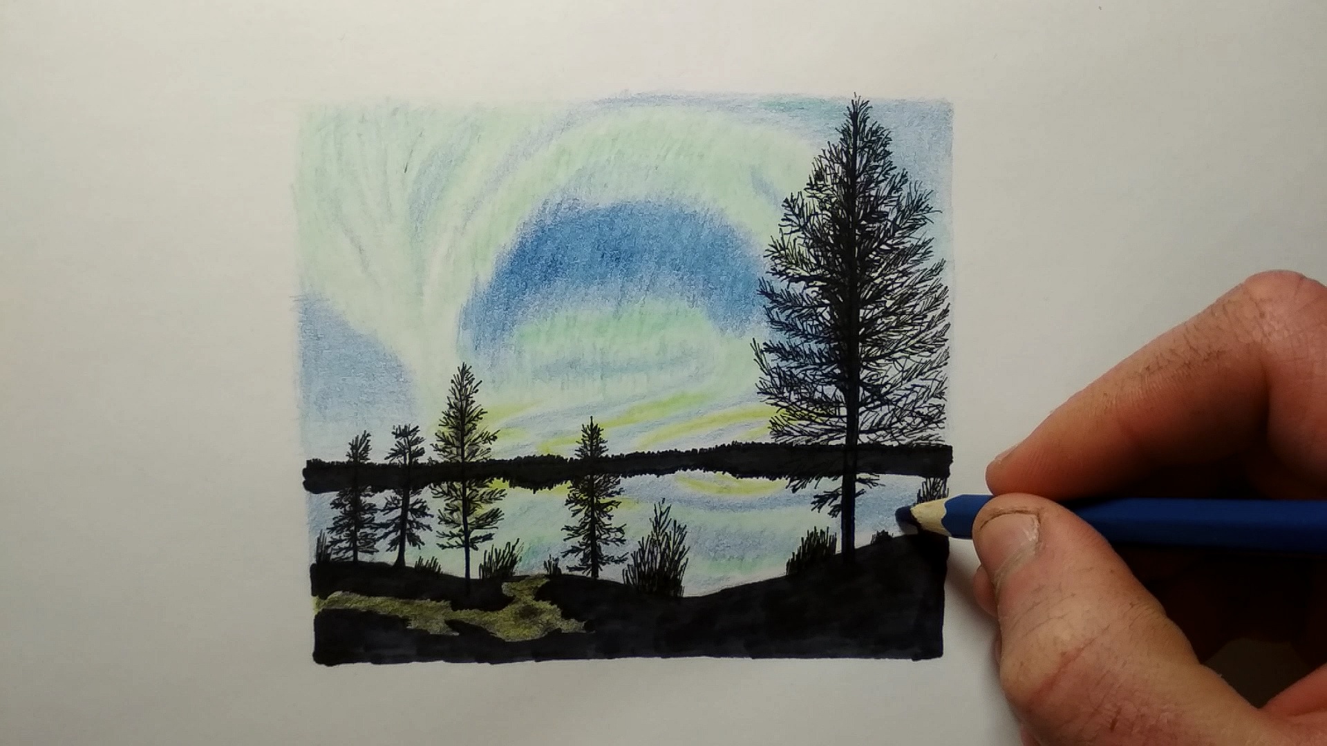 Как нарисовать северное сияние акварелью: пошаговый урок рисования для начинающих