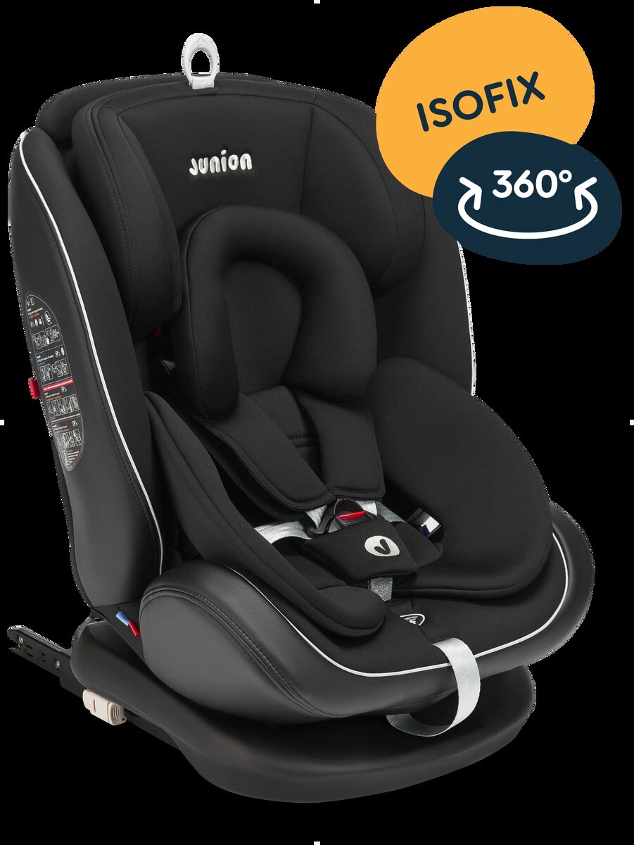 Автокресло JUNION Odri группа 0+/1/2/3 (0-36 кг), 360°, Isofix, чёрный со скидкой 42%