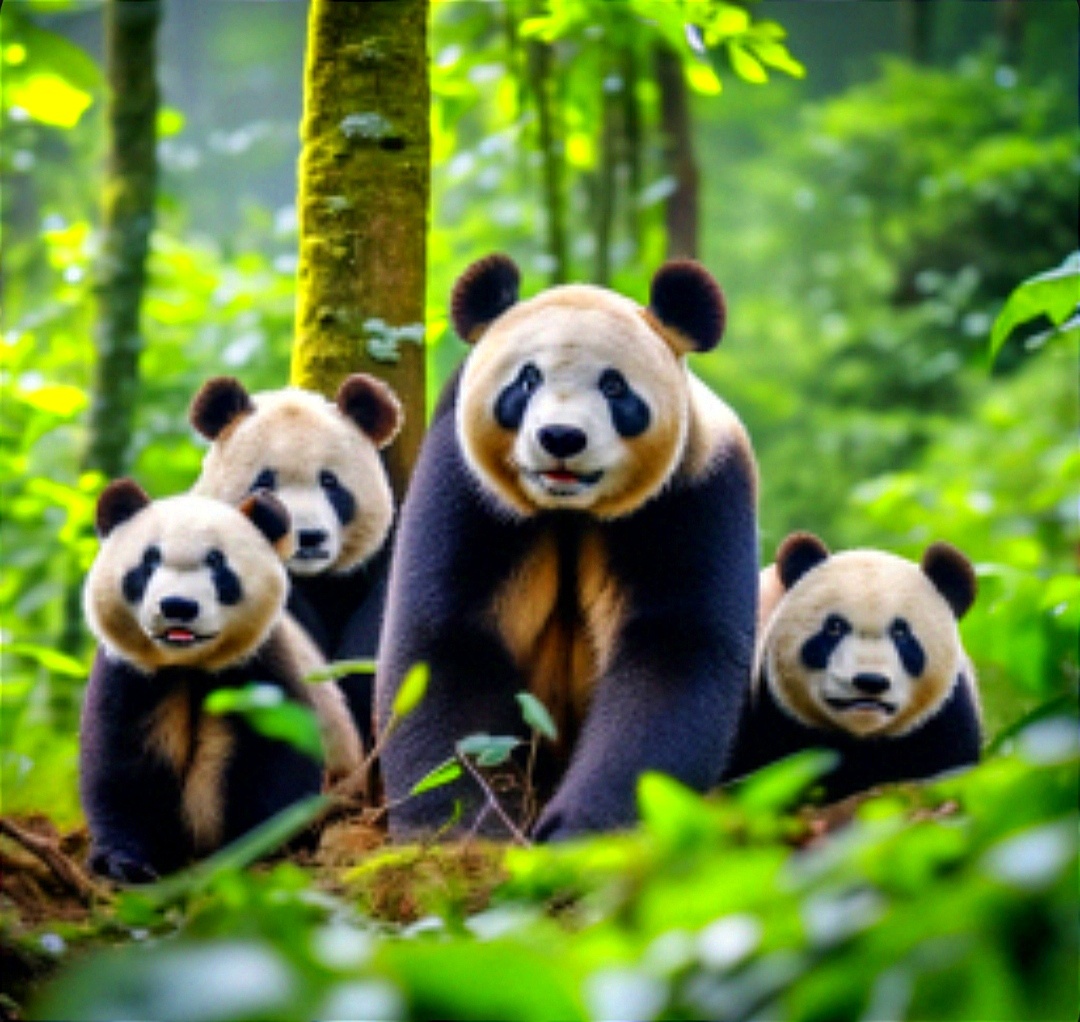 Панда с детьми