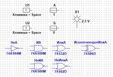 Внешний вид логических элементов в симуляторе электронных схем MultiSim