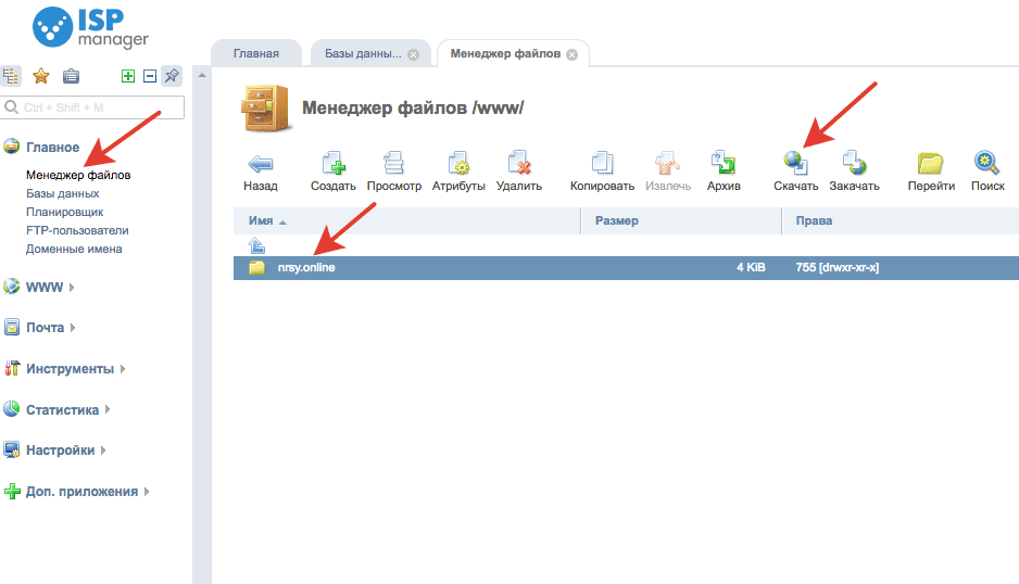 Где взять файлы сайта ISP manager
