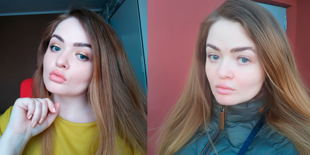 Фото 1 - на следующий день после укладки. Фото 2 - через 3 дня после укладки, фото полностью без макияжа. 