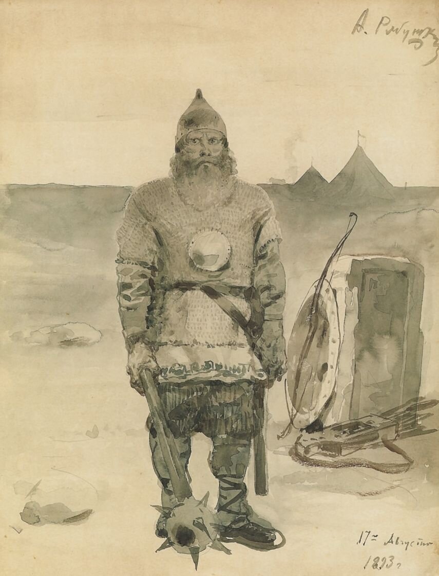 Илья Муромец. Эскиз к серии рисунков "Русские былинные богатыри"автор сего произведения Андрей Петрович Рябушкин (1861-1904).