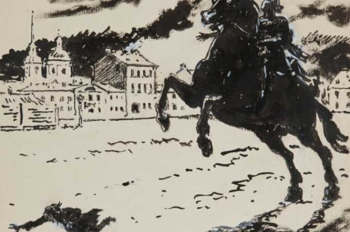 Фото из открытых источников.                                                                                                Иллюстрация А. Бенуа к поэме А. С. Пушкина "Медный всадник"