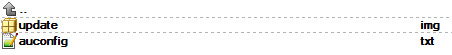 При наличии файла auconfig.txt выполняется команда содержащаяся в этом файле.Файл auconfig.txt это текстовый файл, в данном случае, с содержимым: update.img
Файл update.img это образ файловой системы в которой могут содержаться имиджи разделов прошивки.