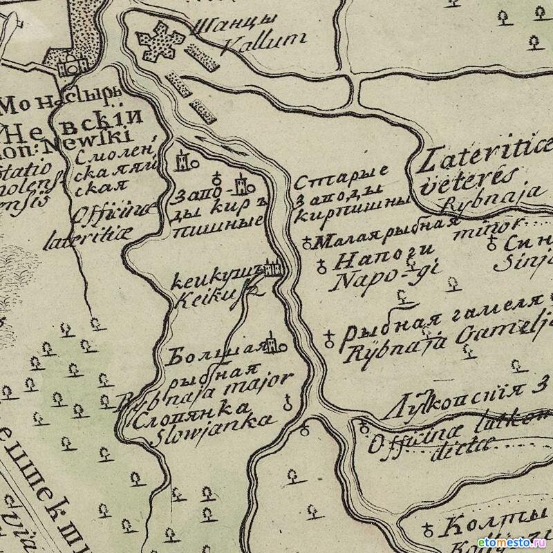 Илл. 1. Течение Невы реки из Ладожского озера к Санкт-Петербургу. 1740-е - 1750-е. РНБ К 1-Зап 2/63. Источник: http://expositions.nlr.ru/len_obl/ (Дата обращения 18.06.2020)