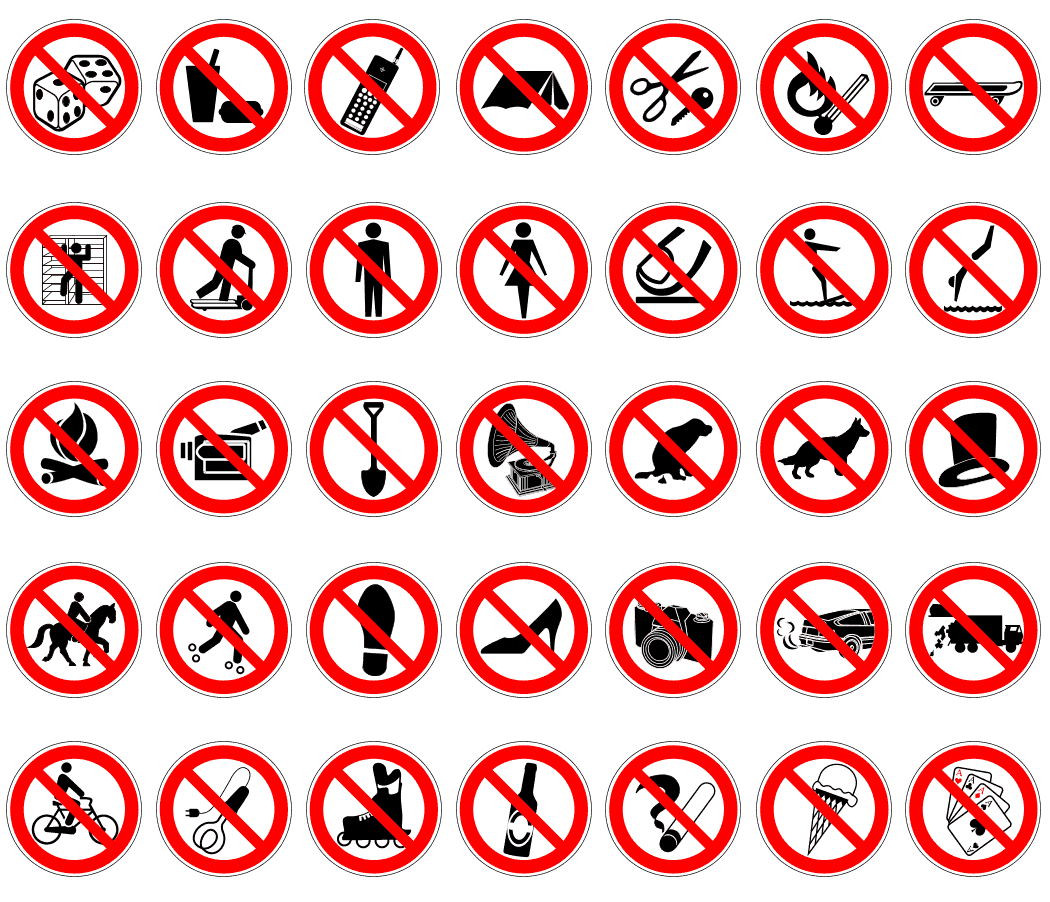 Запрещенные символы файлов. Запрещающие знаки. Различные запрещающие знаки. Знак запрета. Запрещающие и предупреждающие знаки.