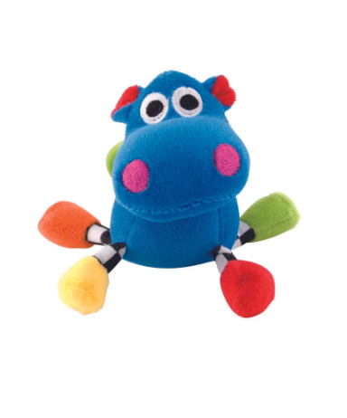 Здесь к выразительным глазкам добавляются контрастные черно-белые ножки бегемотика. Плюс фактурный материал обогатит сенсорику ребенка.