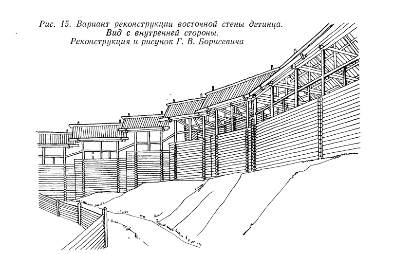 Реконструкция стены детинца. Источник: Никольская, 1987: 36.