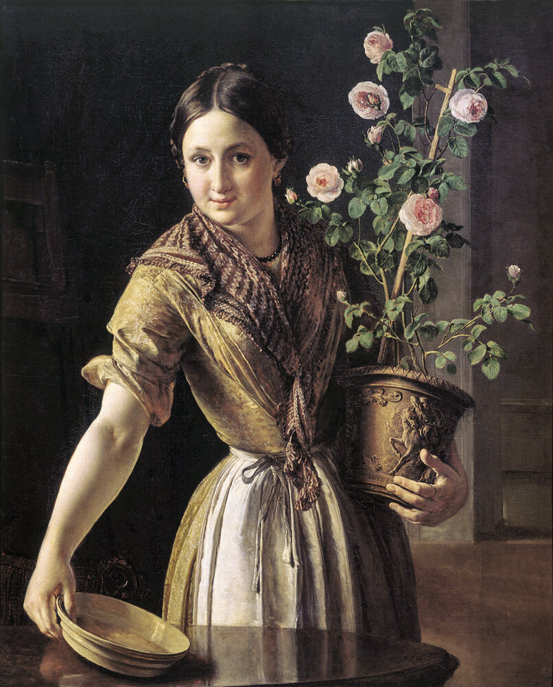 Художник Василий Тропинин "Девушка с горшком роз"