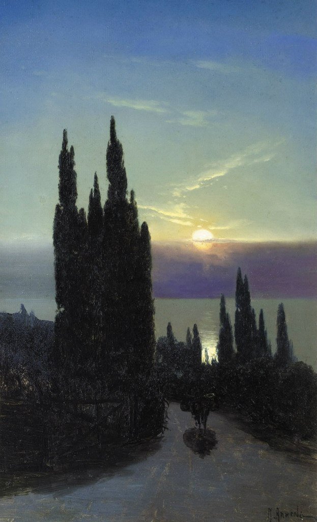 "Южные сумерки", конец XIX - начало XX века Холст, масло 71,4 х 44,8 см. Алисов Михаил Александрович