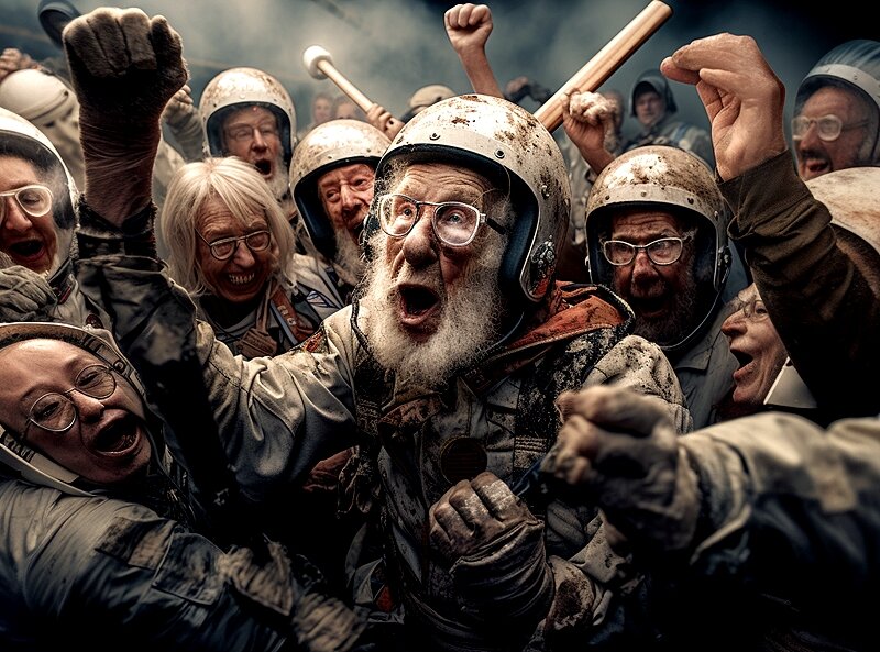 Так нейросеть Midjourney изобразила пенсионеров, ругающих власть после крушения космической станции "Луна-25".