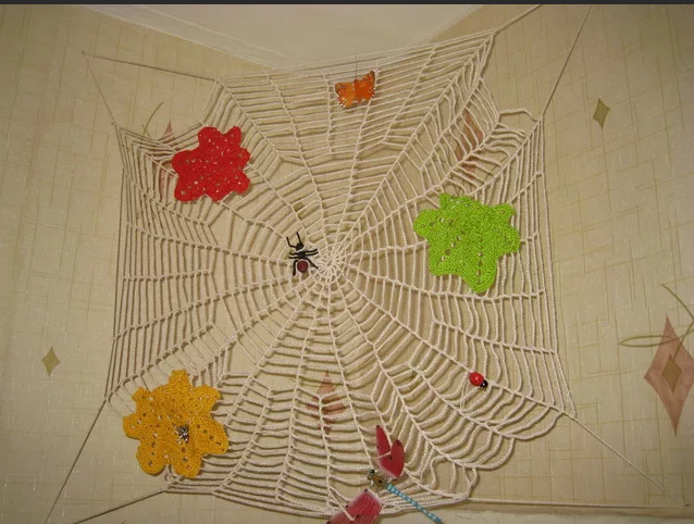Помню, как-то в моду у нас вошло( я ещё в школе училась) вешать в углу комнаты связанную крючком паутинку и на неё из фольги паучка садить. Мама ругалась. Говорит, что за хозяйка с паутиной в углу.