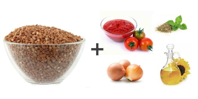 Гречка с томатным соусом и базиликом