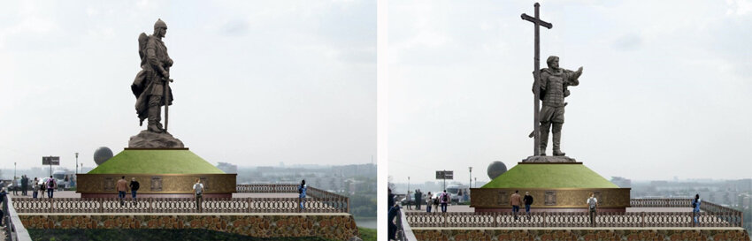 Рассматривались варианты: князь с мечом или крестом