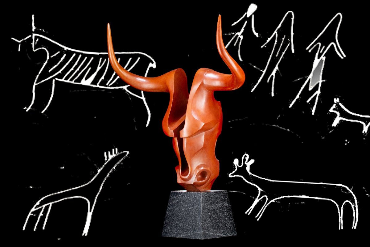 Скульптура «Бык» . Художник: Жигжит Баясхаланов. Размеры:  90х110х55 см. Материалы: бронза, итальянская патина, подставка — мрамор Габбро. 