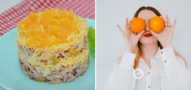 Рецепт простого салата с апельсинами.