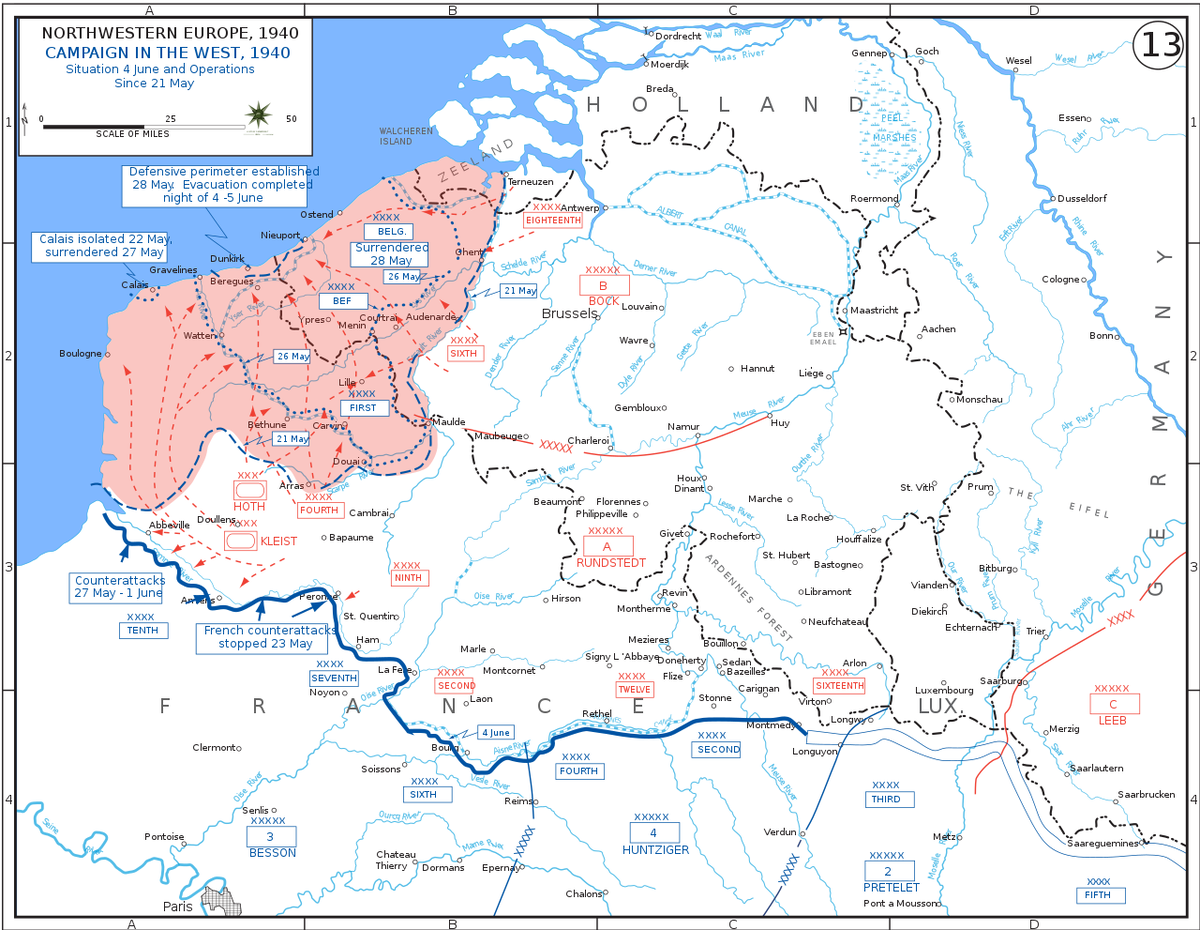 Карта боев с 21 мая по 4 июня 1940 года