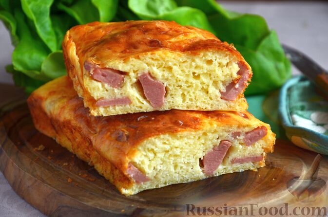 кефир, яйца, сосиски, сыр твёрдый, мука, разрыхлитель