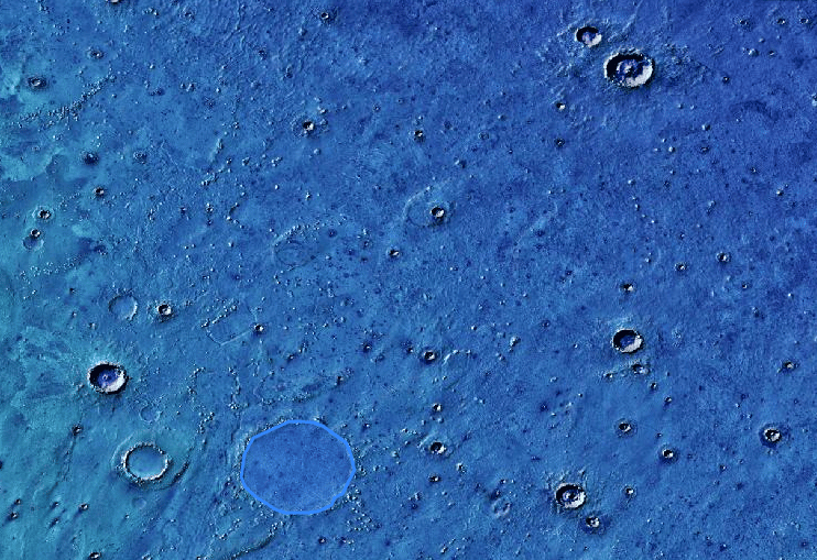    Цветом выделен самый крупный картер в этой части равнины Хриса, кратер Пола / / ©IAU