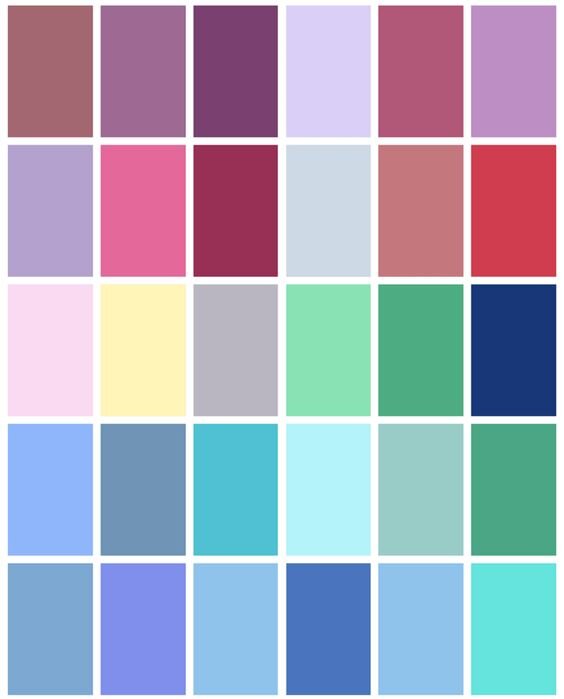 Цвета летнего цветотипа холодные, тонкие и нежные. Оттенок: холодный (содержит синий) Яркость: средний диапазон (большинство содержит серый) Насыщенность: относительно низкая. Эти тона холодные, содержат больше серого и, хотя и нежные, не обязательно светлые. 