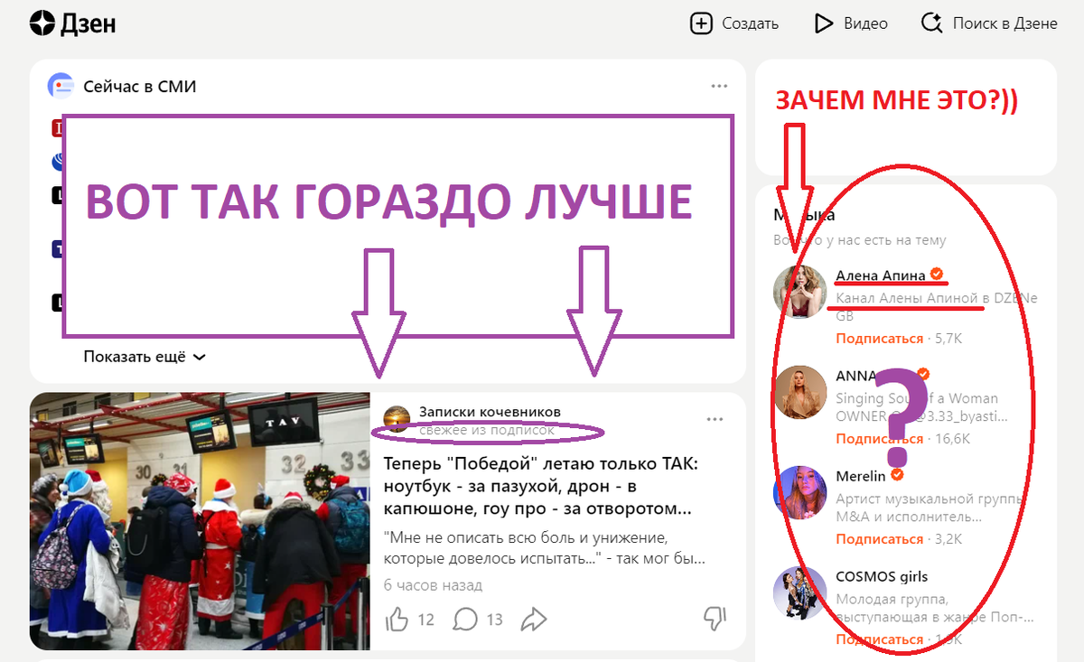 Сразу под блоком новостей - статья из списка подписок