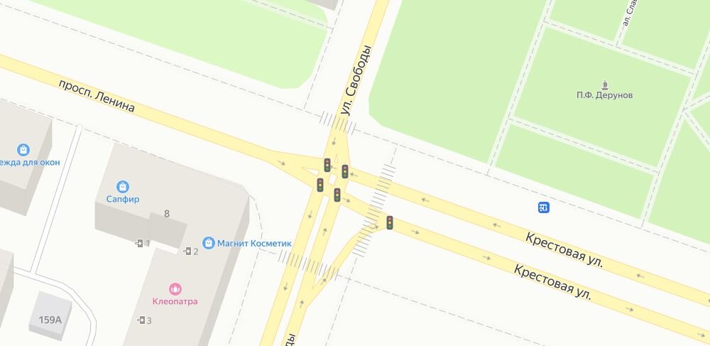В районе площади Дерунова Крестовая плавно превращается,плавно превращается... в проспект Ленина!