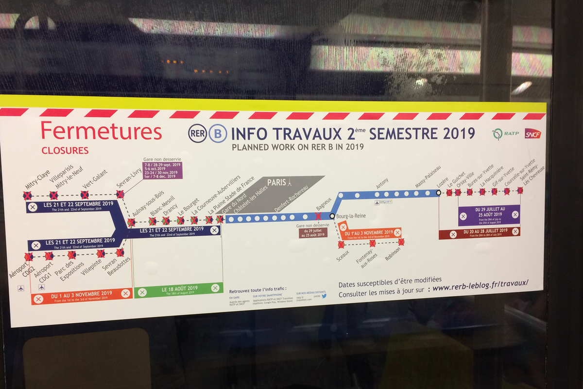 Закрытие веток Парижского метро на ремонт (на примере ветки RER B)