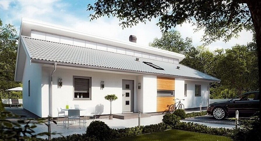 Вид на главный фасад. Источник изображения: канал "Проекты Домов. Строительство." (https://zen.yandex.ru/proekt), Яндекс Дзен.