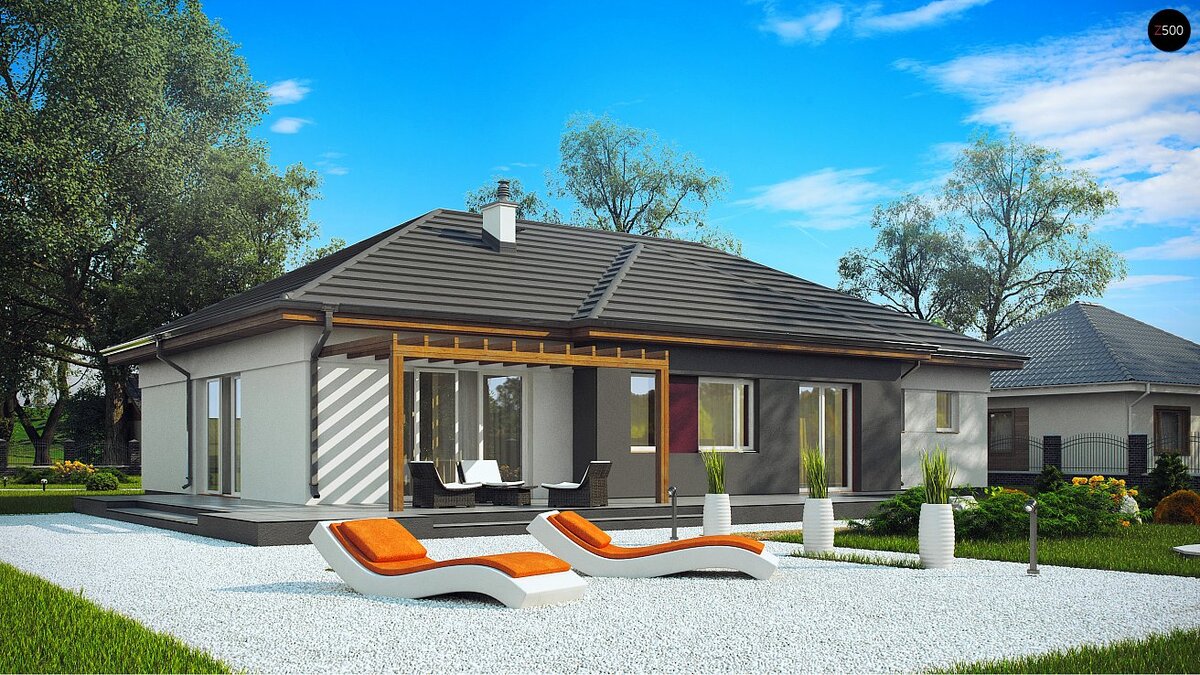 Дом с французскими окнами одноэтажный