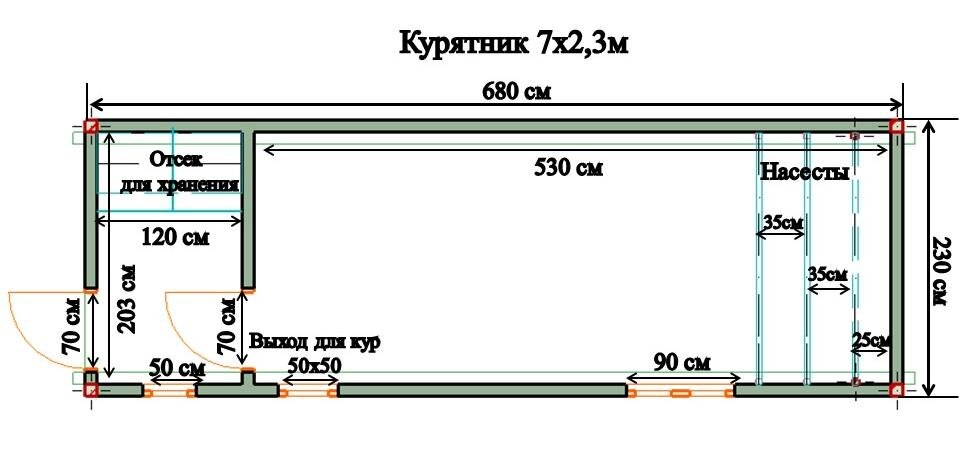 Чертежи курятника на 20 кур зимний вариант с размерами проект