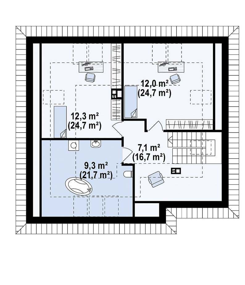 Двухэтажный дом 11х12 м., с мансардой, общей площадью 181 кв.м.