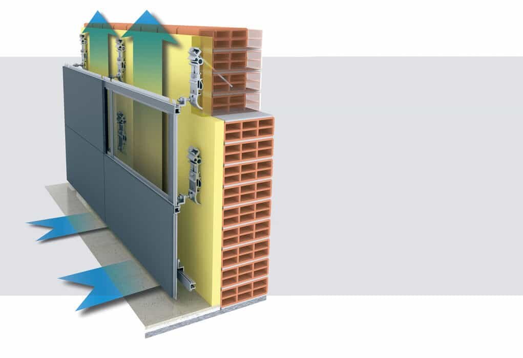 между плитами облицовки и поверхностью здания присутствуют вентиляционные каналы