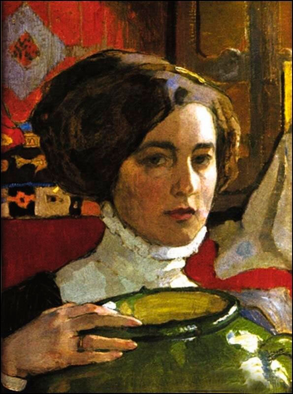 Елена Киселёва. Автопртрет с зеленой вазой, 1910