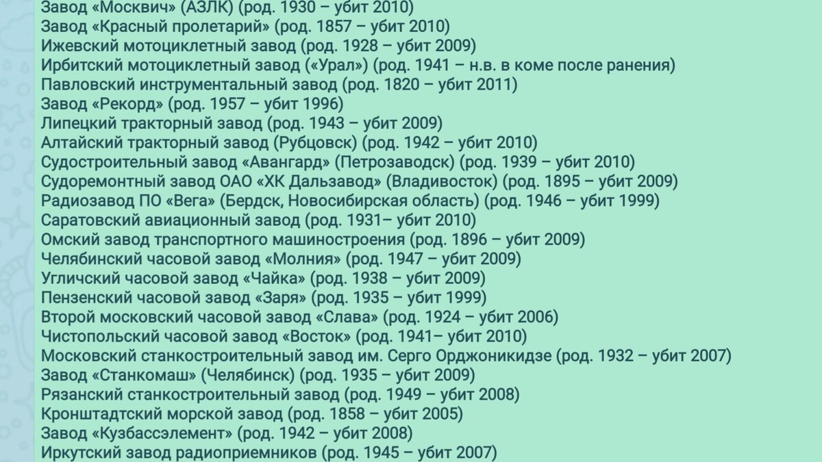 Небольшой отрывок из предложенного списка...