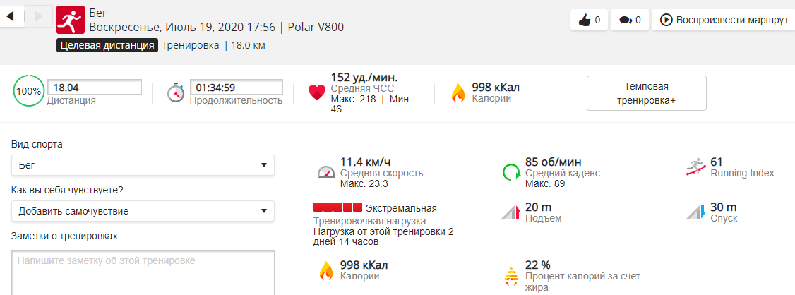 Результат тренировки