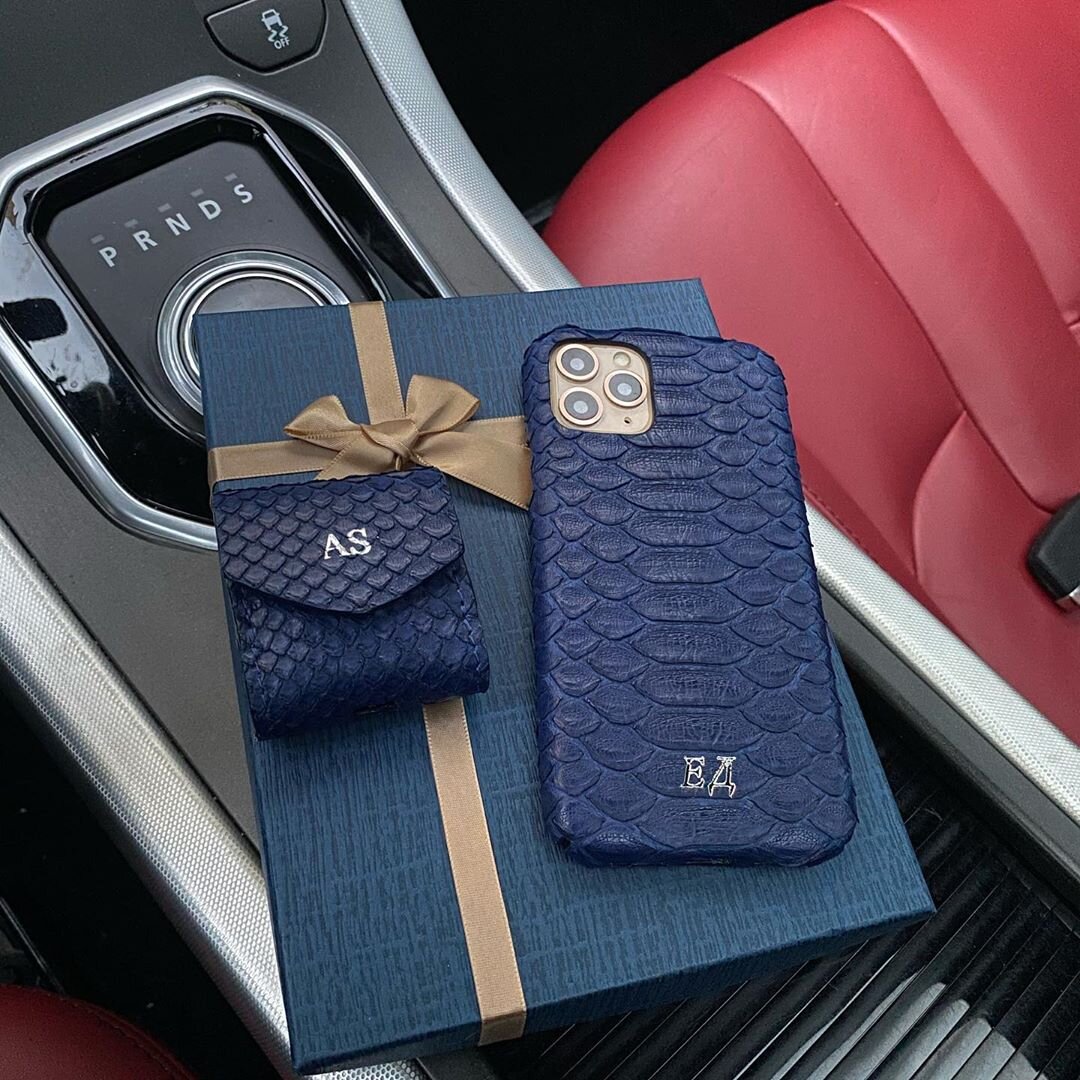 Подарочный комплект ручной работы из кожи питона Mobcase 1233 для iPhone 11 Pro и Apple AirPods