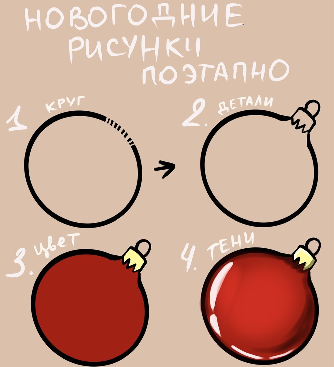 1. Красивый новогодний шар. Если у вас нет белой краски, заранее оставьте места бликов белыми либо воспользуйтесь замазкой.