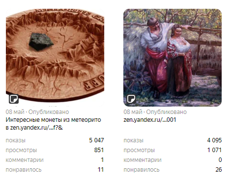Это скрин за 8 мая. Точно так же, рекламный пост со ссылкой на статью с канала Нумизматика и моя статья годичной давности которая превратилась в пост со ссылкой.