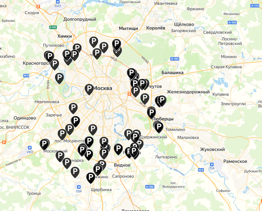 Карта перехватывающих парковок в москве