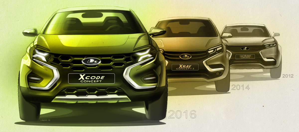 Эволюция X-дизайна. Видимо, за четыре года дизайнеры четко поняли как должна выглядеть действительно крутая Lada!