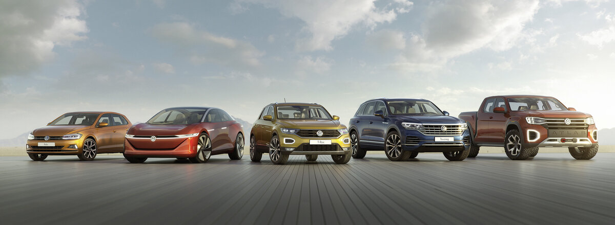 Volkswagen Polo, Volkswagen I.D. VIZZION, Volkswagen T-Roc, Volkswagen Touareg и Volkswagen Atlas Tanoak