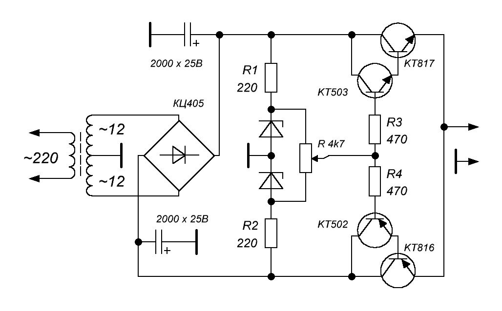 Схема регулируемого блока питания 0 30в 10а с защитой от кз на lm317