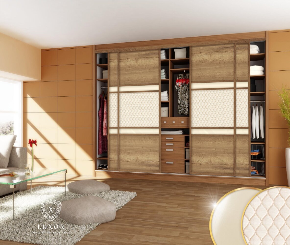 Двери-купе с мягкой 3D экокожей "Luxor' Sharm Milk